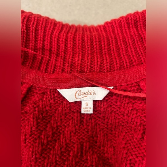 Candies Open Front Cardigan Women’s Small Red Cable Knit Christmas Holiday - Picture 3 of 7